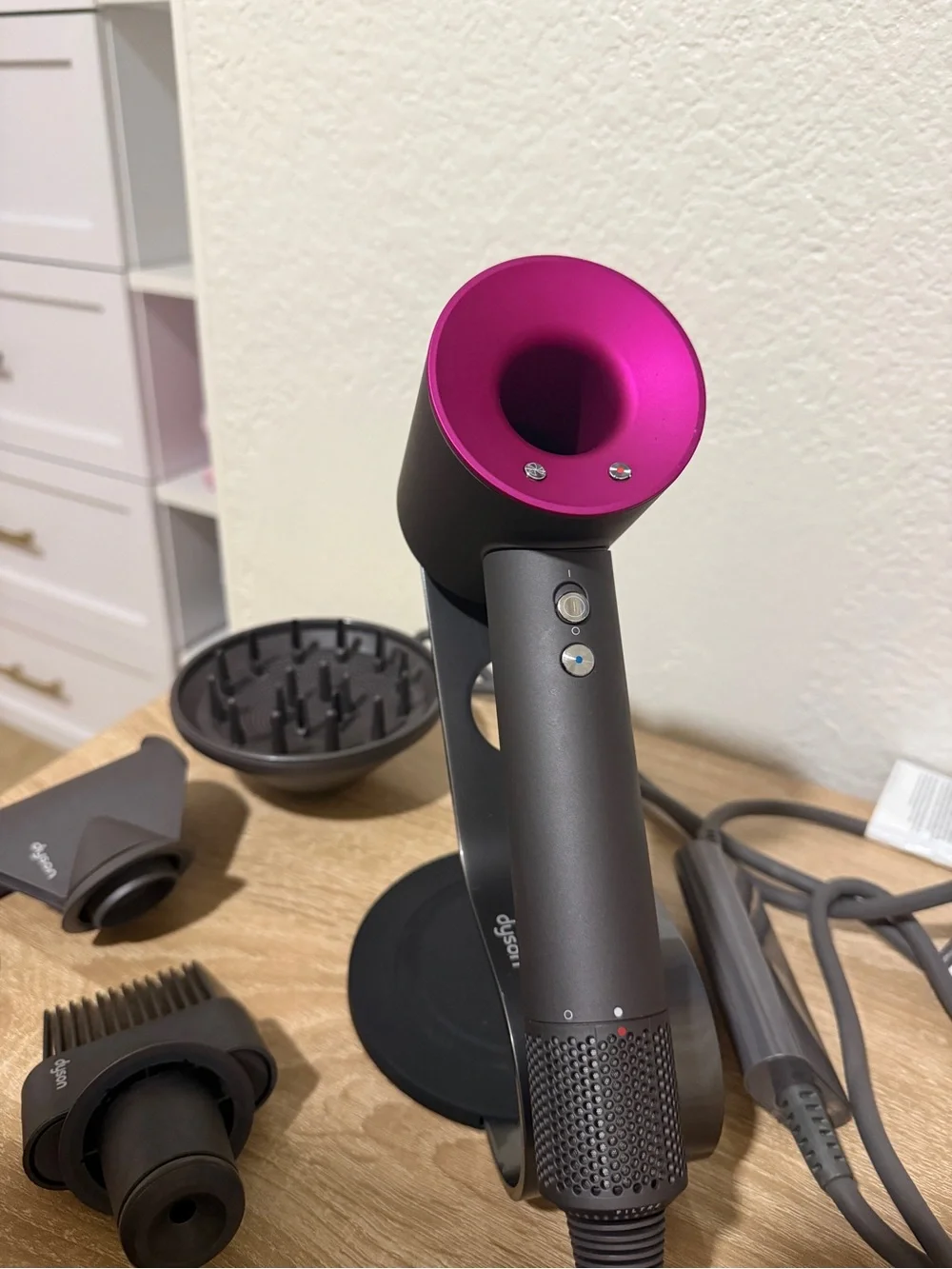 Authentic Pink & Grey Dyson Supersonic Hair Dryer with Styling Attachments